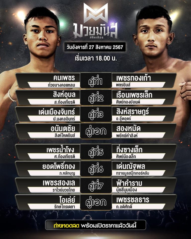 โปรแกรมมวย27-8-67