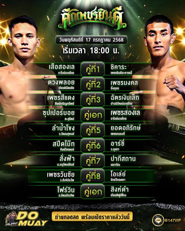โปรแกรมมวย17-07-68 ศึกเพชรยินดี