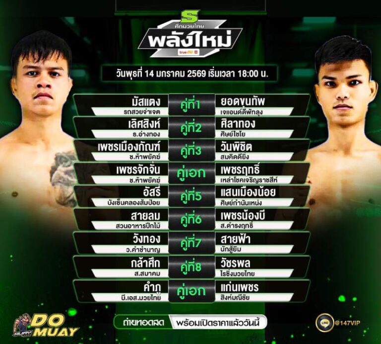 โปรแกรมมวย14-01-69 ศึกมวยไทย พลังไหม่