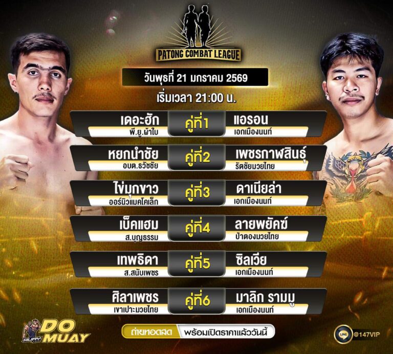 โปรแกรมมวย21-01-69 ศึกPATONG COMBAT LEAGUE