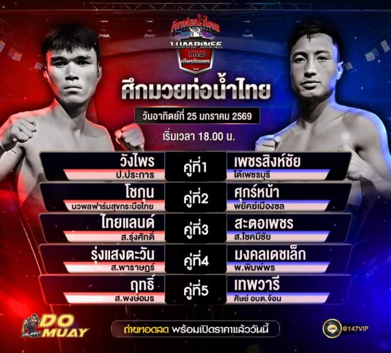 โปรแกรมมวย 25-01-69 ศึกมวยท่อน้ำไทย