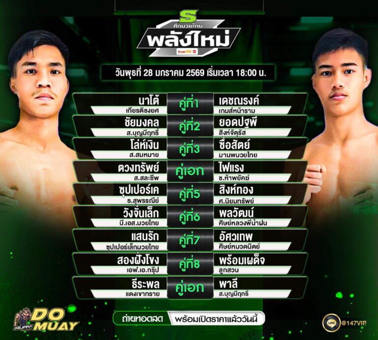 โปรแกรมมวย 28-01-69 ศึกมวยไทย พลังไหม่