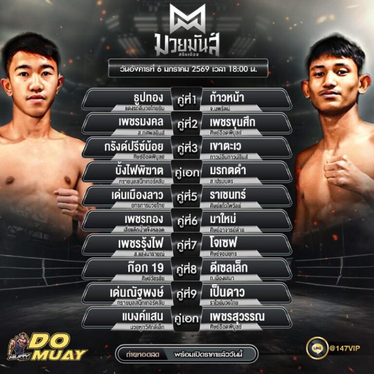 โปรแกรมมวย6-01-69 มวยมันส์สนั่นเมือง