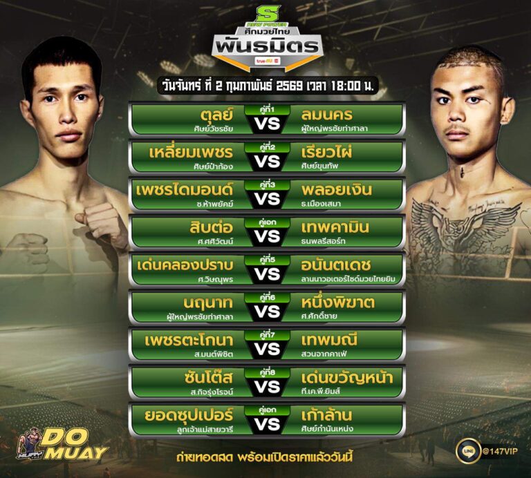 โปรแกรมมวย02-02-69 ศึกมวยไทย พันธมิตร