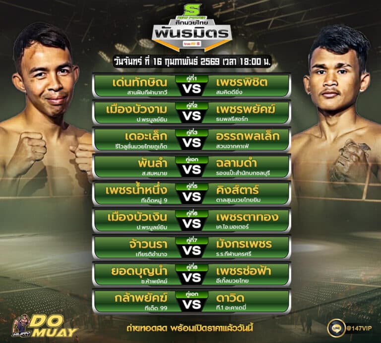 โปรแกรมมวย 16-02-69 ศึกมวยไทย พันธมิตร