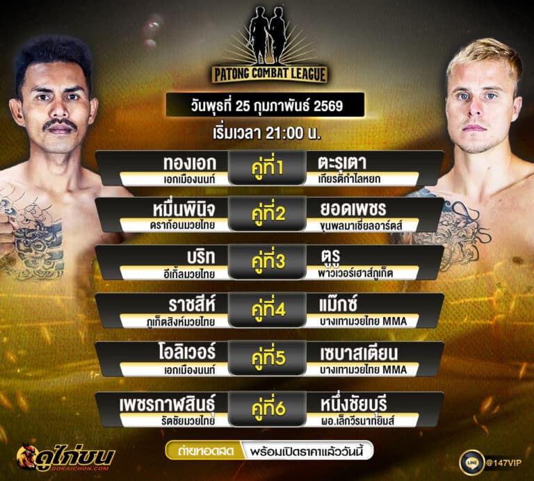 โปรแกรมมวย25-2-69 PATONG COMBAT LEAGUE