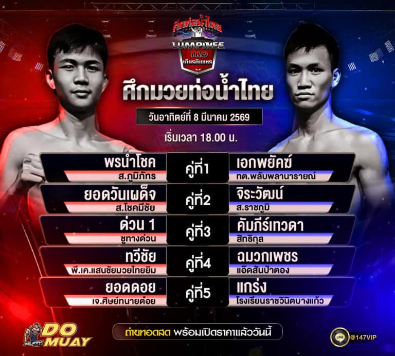 โปรแกรมมวย08-03-69 ศึกมวยท่อน้ำไทย